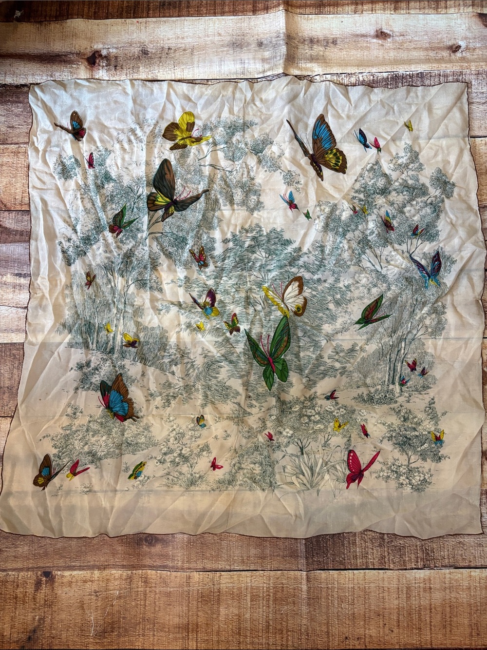 Butterfly Garden 1940s Vintage Scarf - Cream